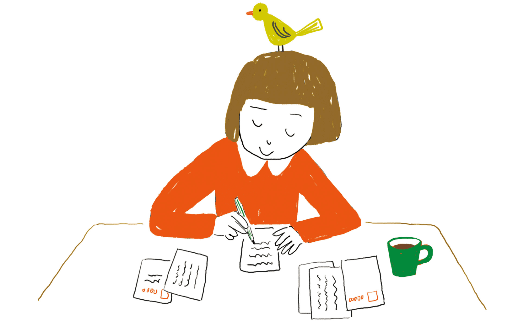 はがきを書いている少女